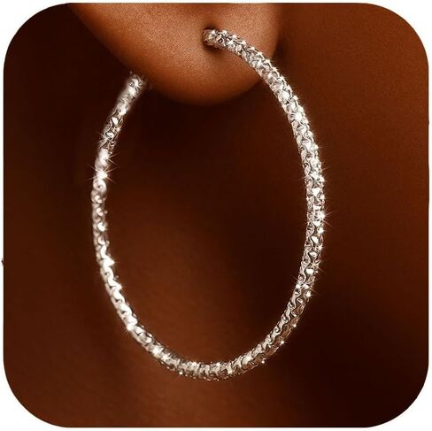 AmourLink® 25/35/55mm Textured Gold Silver Hoop Earrings for Women, Stylish Round Loop Earrings, Hypoallergenic Daily Wear Jewelry in Saudi Arabia