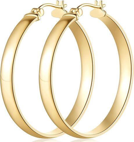 Hoop Earrings 14K Gold Plated Hoop Earring for Women Big Hoops Earrings Gold Plated Jewelry Timeless Feminine Elegance Hypoallergenic Earring 30/35mm in Saudi Arabia