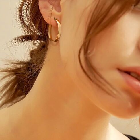 أقراط حلقية مطلية بالذهب عيار 14 قيراط للنساء أقراط كبيرة مطلية بالذهب مجوهرات أناقة أنثوية خالدة لا تسبب الحساسية 30/35 مم in Kuwait