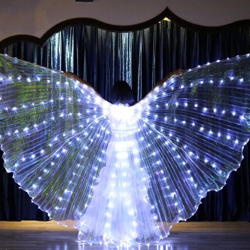 LED Isis Wings, Belly Dance LED Isis Wing Adult Women Butterfly Wings for Girls, Glow Angel Wing with Telescopic Stick Glowing Light Up Costume for Carnival, Stage, Halloween Christmas Party in Saudi Arabia
