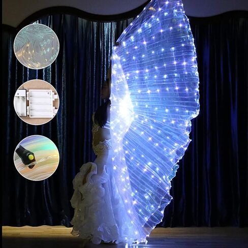 LED Isis Wings, Belly Dance LED Isis Wing Adult Women Butterfly Wings for Girls, Glow Angel Wing with Telescopic Stick Glowing Light Up Costume for Carnival, Stage, Halloween Christmas Party in Saudi Arabia