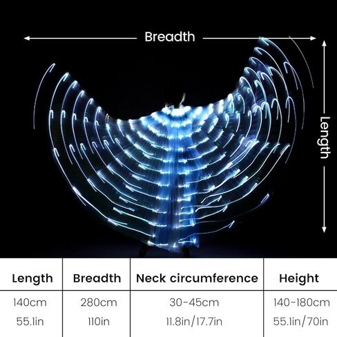 LED Isis Wings, Belly Dance LED Isis Wing Adult Women Butterfly Wings for Girls, Glow Angel Wing with Telescopic Stick Glowing Light Up Costume for Carnival, Stage, Halloween Christmas Party in Saudi Arabia