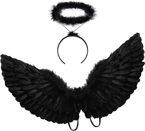 HANDIC Black Angel Costume Wings and Halo Adult Angel Costume Wings for Kids Girls Woman Halloween in Saudi Arabia