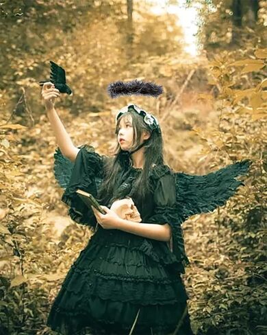 HANDIC Black Angel Costume Wings and Halo Adult Angel Costume Wings for Kids Girls Woman Halloween in Saudi Arabia