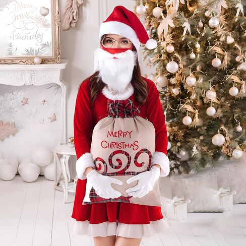 choyaxo Christmas Santa Costume Accessory Including Christmas Hat Face Mask Glasses Gloves for Men Women Christmas Cosplay Dress up in Saudi Arabia