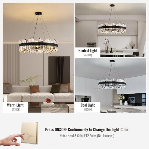 Siljoy Modern Crystal Chandelier 16-Light Farmhouse Black Round Crystal Raindrop Chandelier Industrial Dimmable Crystal Pendant Ceiling Light Fixture for Dining Living Room Entryway Foyer D31.5'' in Saudi Arabia