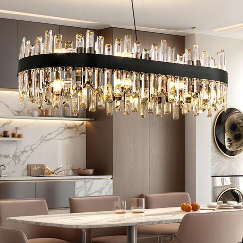 Siljoy Modern Crystal Chandelier 16-Light Farmhouse Black Round Crystal Raindrop Chandelier Industrial Dimmable Crystal Pendant Ceiling Light Fixture for Dining Living Room Entryway Foyer D31.5'' in Saudi Arabia