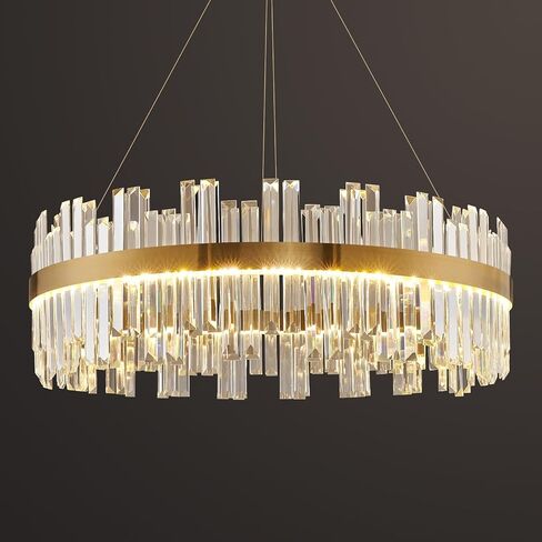 Black Modern Led Crystal Chandelier: 23.6" Round Contemporary 3 Color Dimmable Dining Room Light Fixture over Table - Adjustable Lighting Chandeliers for Bedroom Living Kitchen Island Entryway Foyer in Saudi Arabia