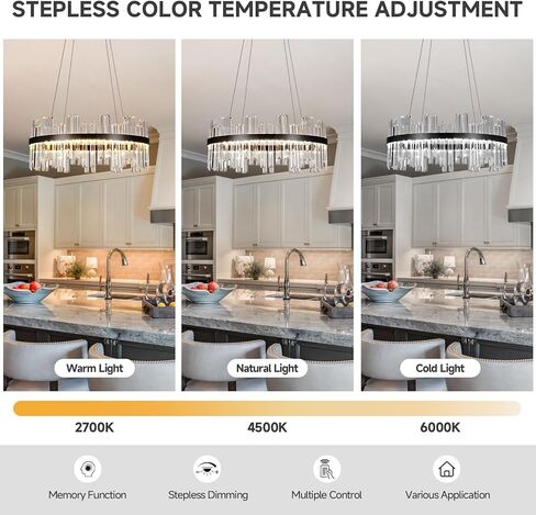 Black Modern Led Crystal Chandelier: 23.6" Round Contemporary 3 Color Dimmable Dining Room Light Fixture over Table - Adjustable Lighting Chandeliers for Bedroom Living Kitchen Island Entryway Foyer in Saudi Arabia