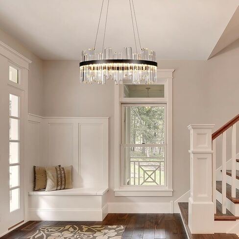 Black Modern Led Crystal Chandelier: 23.6" Round Contemporary 3 Color Dimmable Dining Room Light Fixture over Table - Adjustable Lighting Chandeliers for Bedroom Living Kitchen Island Entryway Foyer in Saudi Arabia