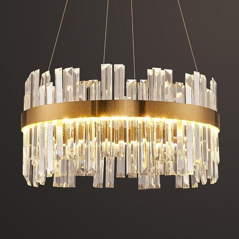 Black Modern Led Crystal Chandelier: 23.6" Round Contemporary 3 Color Dimmable Dining Room Light Fixture over Table - Adjustable Lighting Chandeliers for Bedroom Living Kitchen Island Entryway Foyer in Saudi Arabia