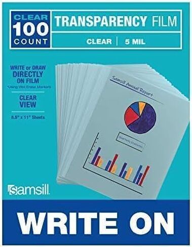 Samsill 100 Pack 8.5" x 11" Clear Write On Transparency Film, 5 mil, for Use with Dry Erase Markers only, Not for Use in Printer, Acetate Sheets in Saudi Arabia