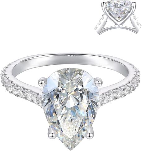 Classic 4-Prong 14K White Gold 3.0 CT Pear Cut Moissanite Engagement Rings for Women in Kuwait