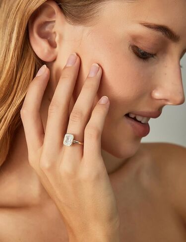 EAMTI 3CT Engagement Rings for Women Radiant Cut CZ Solitaire Promise Wedding Bands Travel Bezel Ring Size 4-10 in Saudi Arabia