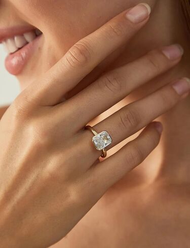 EAMTI 3CT Engagement Rings for Women Radiant Cut CZ Solitaire Promise Wedding Bands Travel Bezel Ring Size 4-10 in Saudi Arabia