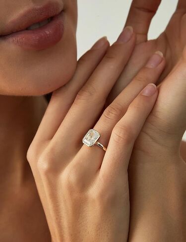 EAMTI 3CT Engagement Rings for Women Radiant Cut CZ Solitaire Promise Wedding Bands Travel Bezel Ring Size 4-10 in Saudi Arabia