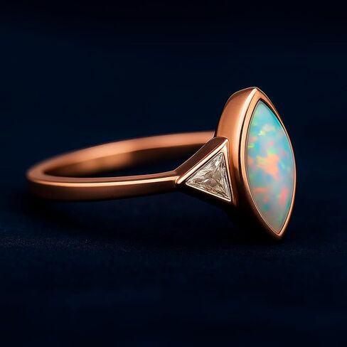 خمر ماركيز قطع النار أوبال خاتم الخطوبة 14K الذهب الوردي • آرت ديكو العنقودية وعد خاتم فريد يدويا مجوهرات هدية عيد ميلاد لها in Kuwait