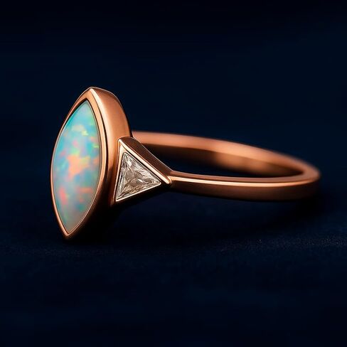 خمر ماركيز قطع النار أوبال خاتم الخطوبة 14K الذهب الوردي • آرت ديكو العنقودية وعد خاتم فريد يدويا مجوهرات هدية عيد ميلاد لها in Kuwait