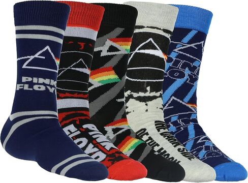 Pink Floyd Socks Men's Icon And Logo Rock Band Casual Crew 5 Pair Crew Sock Fits Shoe Size 10-13 in Saudi Arabia
