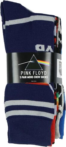 Pink Floyd Socks Men's Icon And Logo Rock Band Casual Crew 5 Pair Crew Sock Fits Shoe Size 10-13 in Saudi Arabia