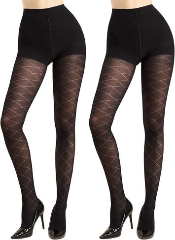 MANZI Diamond Patterned Control Top Tights Checkered Tummy Control Pantyhose 50 Denier in Saudi Arabia