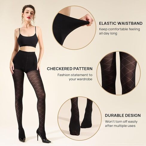 MANZI Diamond Patterned Control Top Tights Checkered Tummy Control Pantyhose 50 Denier in Saudi Arabia