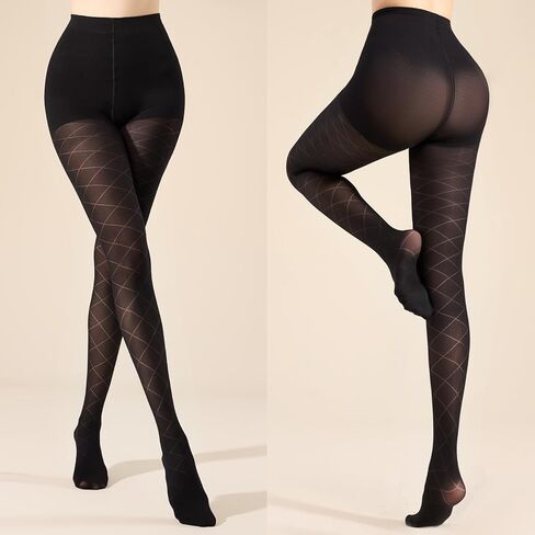 MANZI Diamond Patterned Control Top Tights Checkered Tummy Control Pantyhose 50 Denier in Saudi Arabia