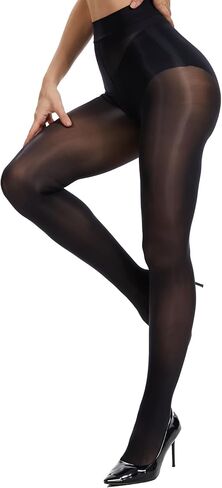 MERYLURE Shiny Sheer Black Tights for Women Control Top Silk Stockings Ultra Shimmery Oil High Waist Pantyhose in Kuwait