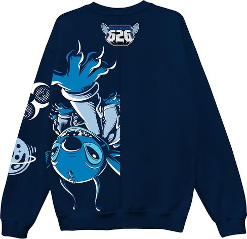 Disney mens Stitch 626 Adult Fleece Split Crewneck Front Back Sweatshirt With Embroidery in Saudi Arabia