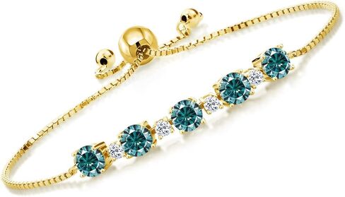 Gemstone Birthstone and White Topaz Tennis Bracelet for Women in 18K Yellow Gold Plated Silver | Round 5MM and 2.5MM | Adjustable Bolo Design | Easy-On Easy-Off | Fully Adjustable Up to 9 Inch in Saudi Arabia