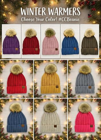 قبعة CC Beanie النسائية المريحة من قماش شانيل بوم - قبعة شتوية دافئة وعصرية ذات ملمس ناعم in Saudi Arabia