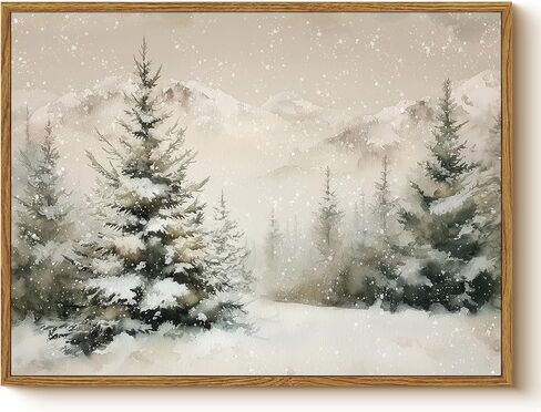 لوحة فنية جدارية على شكل جبل ثلجي شتوي عتيق مقاس 12×16 طباعة قماشية مؤطرة، لوحة منظر طبيعي لشجرة الصنوبر الثلجية للغابات، ريفي محايد لعيد الميلاد في غرفة المعيشة وغرفة النوم ومدخل المزرعة وديكور المنزل لقضاء العطلات in Kuwait