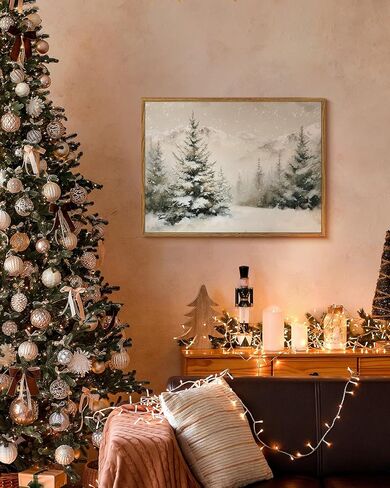 لوحة فنية جدارية على شكل جبل ثلجي شتوي عتيق مقاس 12×16 طباعة قماشية مؤطرة، لوحة منظر طبيعي لشجرة الصنوبر الثلجية للغابات، ريفي محايد لعيد الميلاد في غرفة المعيشة وغرفة النوم ومدخل المزرعة وديكور المنزل لقضاء العطلات in Kuwait