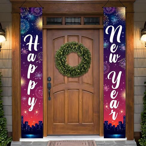كاتش أون، لافتة باب Happy New Year - 72x12 بوصة، لافتة Happy New Year | علامة باب سنة جديدة سعيدة لديكورات سنة جديدة سعيدة 2025 | زينة ليلة رأس السنة الجديدة، لوازم حفلات ليلة رأس السنة 2025 in Saudi Arabia