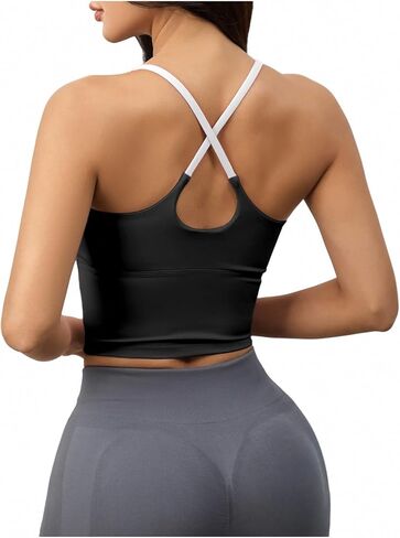 SHENHE Women's Tank Tops Built in Bras Racerback Colorblock Spaghetti Strap Tight Yoga Workout Tops in Saudi Arabia