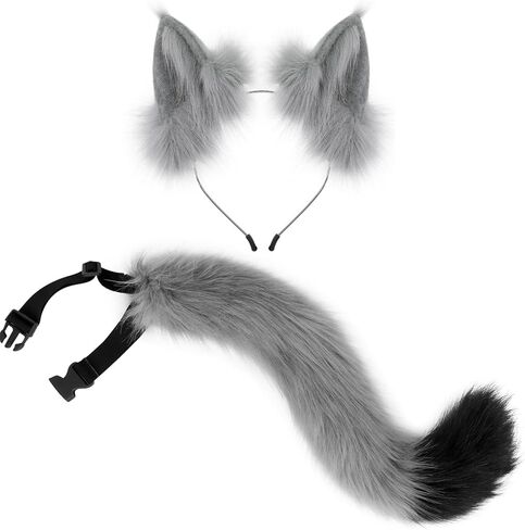 Furry Fox Cat Wolf Costume Anime Set with Adjustable Ears Poseable Tail For Adult Cosplay Halloween in Saudi Arabia
