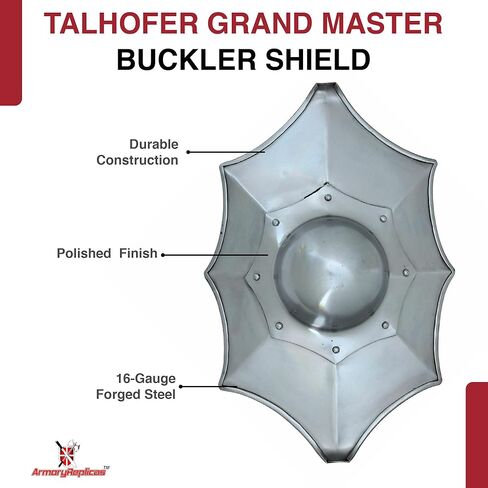 درع Armory Replicas™ Talhofer Buckler Shield - درع قتالي من الفولاذ المُشكل مقاس 17 × 11 بوصة مع قبضة خشبية للتدريب والعرض in Kuwait