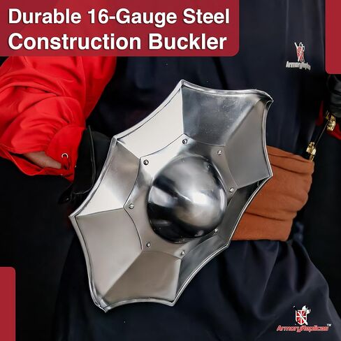 درع Armory Replicas™ Talhofer Buckler Shield - درع قتالي من الفولاذ المُشكل مقاس 17 × 11 بوصة مع قبضة خشبية للتدريب والعرض in Kuwait