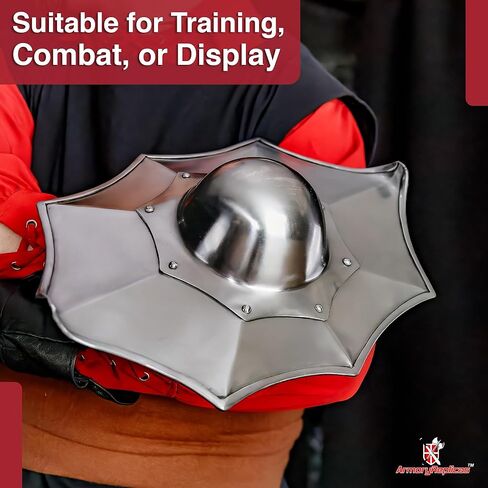 درع Armory Replicas™ Talhofer Buckler Shield - درع قتالي من الفولاذ المُشكل مقاس 17 × 11 بوصة مع قبضة خشبية للتدريب والعرض in Kuwait
