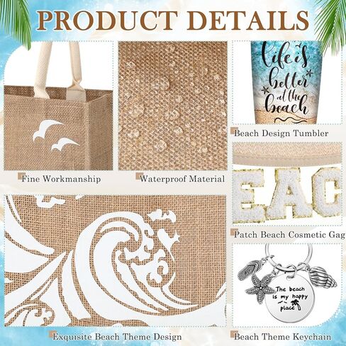 6 Pcs Beach Gifts for Women Set Beach Theme Gift Set Burlap Tote Bags Cosmetic Bag 20 oz Tumbler Keychain for Birthday Holiday Travel Wedding Bridal Shower Bride Bridesmaid Honeymoon(Classic) in Saudi Arabia