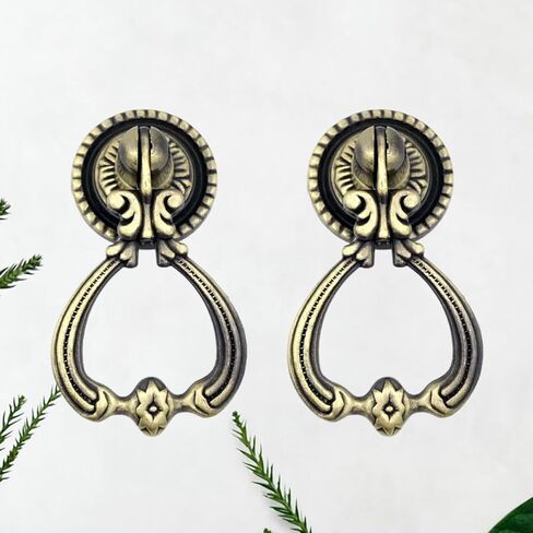 Garneck 2Pcs Zinc Alloy Cabinets Ring Knobs Extra-Thick Antique Style Pulls for Dresser Drawers Kitchen Cupboard Hardware Vintage in Saudi Arabia
