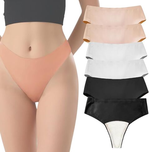 6PCS Invisible Camel Toe Thong No Show High Waisted Camel Toe Concealer Underwear Women's Seamless Panty Pack in Saudi Arabia