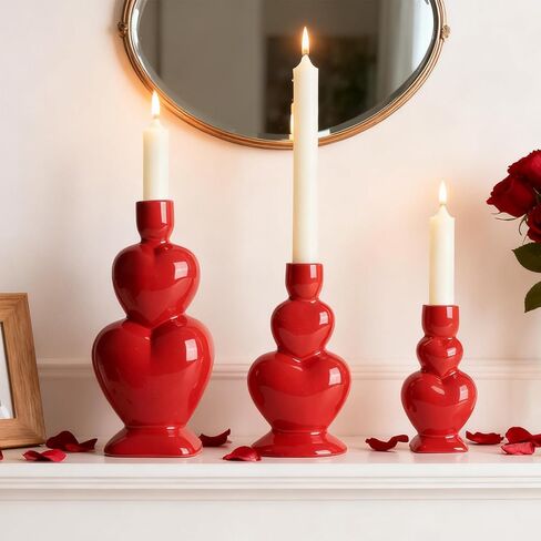 WDS WONDROUS Glass Candle Holders Set of 2 – Pink Heart Taper Candle Holders for Valentine's Day, Candlestick Holder Wedding Decorations, Farmhouse Home Coffee Table Decor & Housewarming Gifts in Saudi Arabia