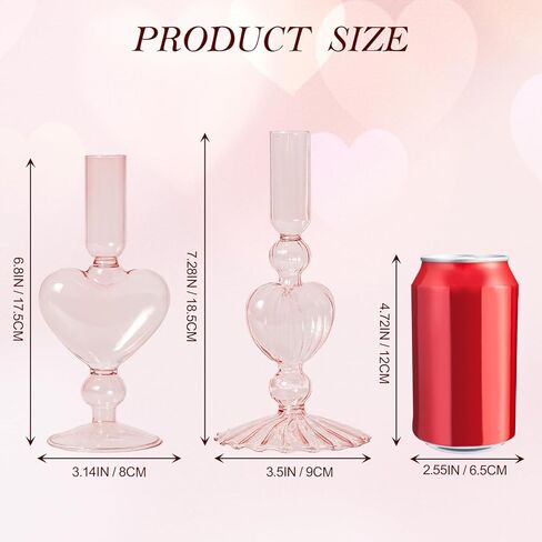 WDS WONDROUS Glass Candle Holders Set of 2 – Pink Heart Taper Candle Holders for Valentine's Day, Candlestick Holder Wedding Decorations, Farmhouse Home Coffee Table Decor & Housewarming Gifts in Saudi Arabia
