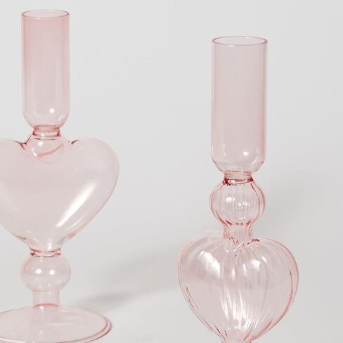 WDS WONDROUS Glass Candle Holders Set of 2 – Pink Heart Taper Candle Holders for Valentine's Day, Candlestick Holder Wedding Decorations, Farmhouse Home Coffee Table Decor & Housewarming Gifts in Saudi Arabia