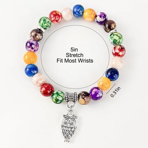 Bracelets for Women Natural Gemstone Healing Crystal Bracelets with Silver Owl Crystals Stone Beaded Bracelet for Yoga Energy Balancing Meditation in Saudi Arabia