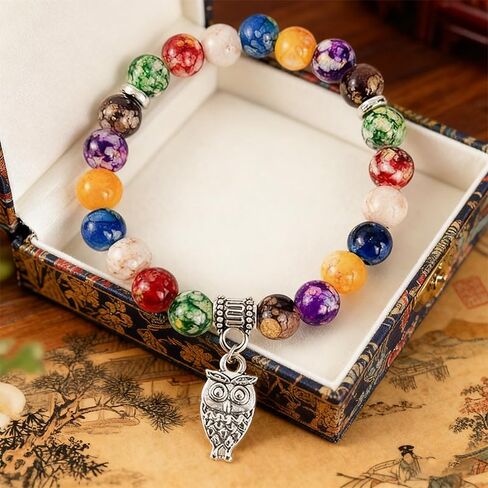 Bracelets for Women Natural Gemstone Healing Crystal Bracelets with Silver Owl Crystals Stone Beaded Bracelet for Yoga Energy Balancing Meditation in Saudi Arabia