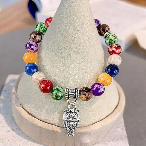 Bracelets for Women Natural Gemstone Healing Crystal Bracelets with Silver Owl Crystals Stone Beaded Bracelet for Yoga Energy Balancing Meditation in Saudi Arabia