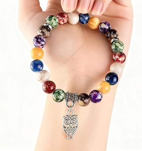 Bracelets for Women Natural Gemstone Healing Crystal Bracelets with Silver Owl Crystals Stone Beaded Bracelet for Yoga Energy Balancing Meditation in Saudi Arabia