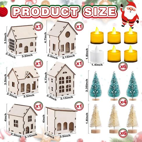 Hiboom 22 Pcs Christmas Village Set Wooden House LED Candlelight Small Pine Tree Mini Wooden Village Building for Adult Winter Town Xmas Farmhouse Tabletop Craft Decor in Saudi Arabia